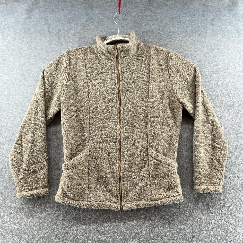 Prana Womens Size L Fuzzy Sherpa Full Zip soft brown pocketed Jacket USA Made